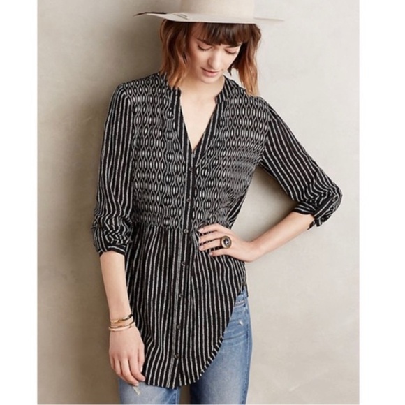 Anthropologie Maeve Black White Button Up Blouse - Picture 1 of 8
